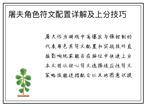 屠夫角色符文配置详解及上分技巧