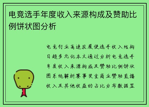 电竞选手年度收入来源构成及赞助比例饼状图分析