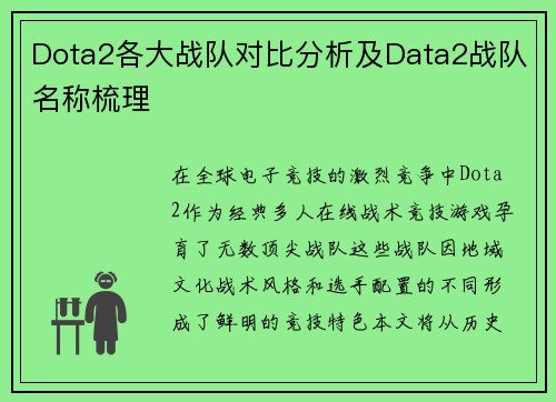 Dota2各大战队对比分析及Data2战队名称梳理